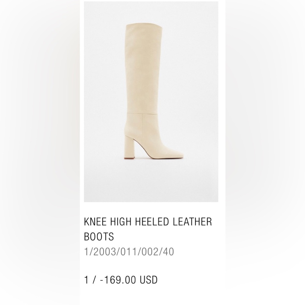 Zara knee high boots cream color leather